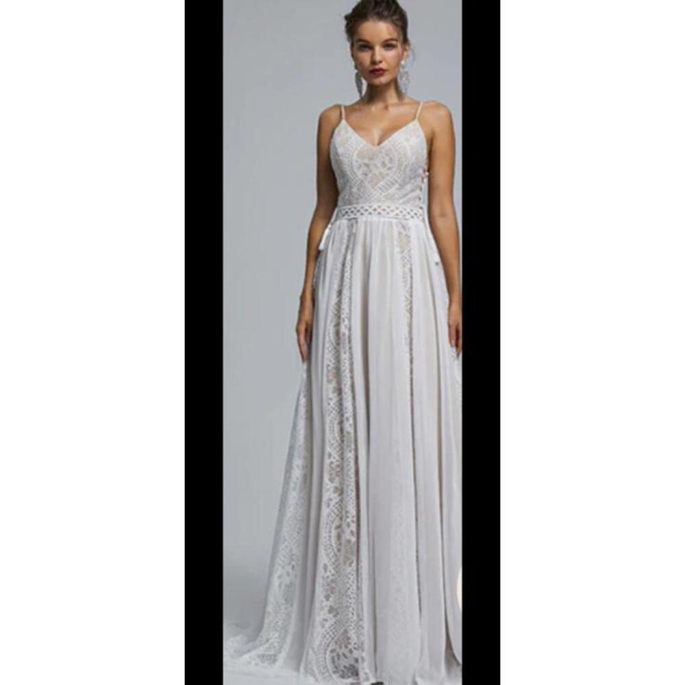 Boho wedding dress size 12 Beach lace New Bohemian Beige Tan